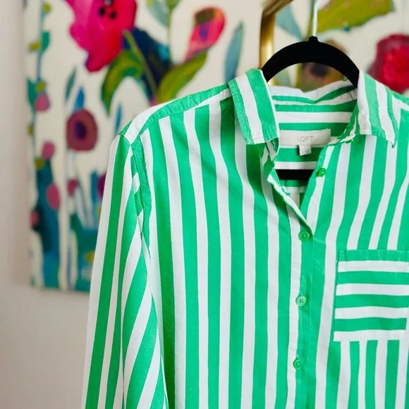 LOFT Petite Striped Relaxed Pocket Shirt - Picture 1 of 5